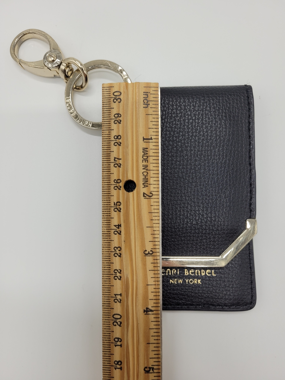 Henri Bendel W 57th Black Leather Card Holder Gold Hardware Slim Keychain Clip - Picture 12 of 12